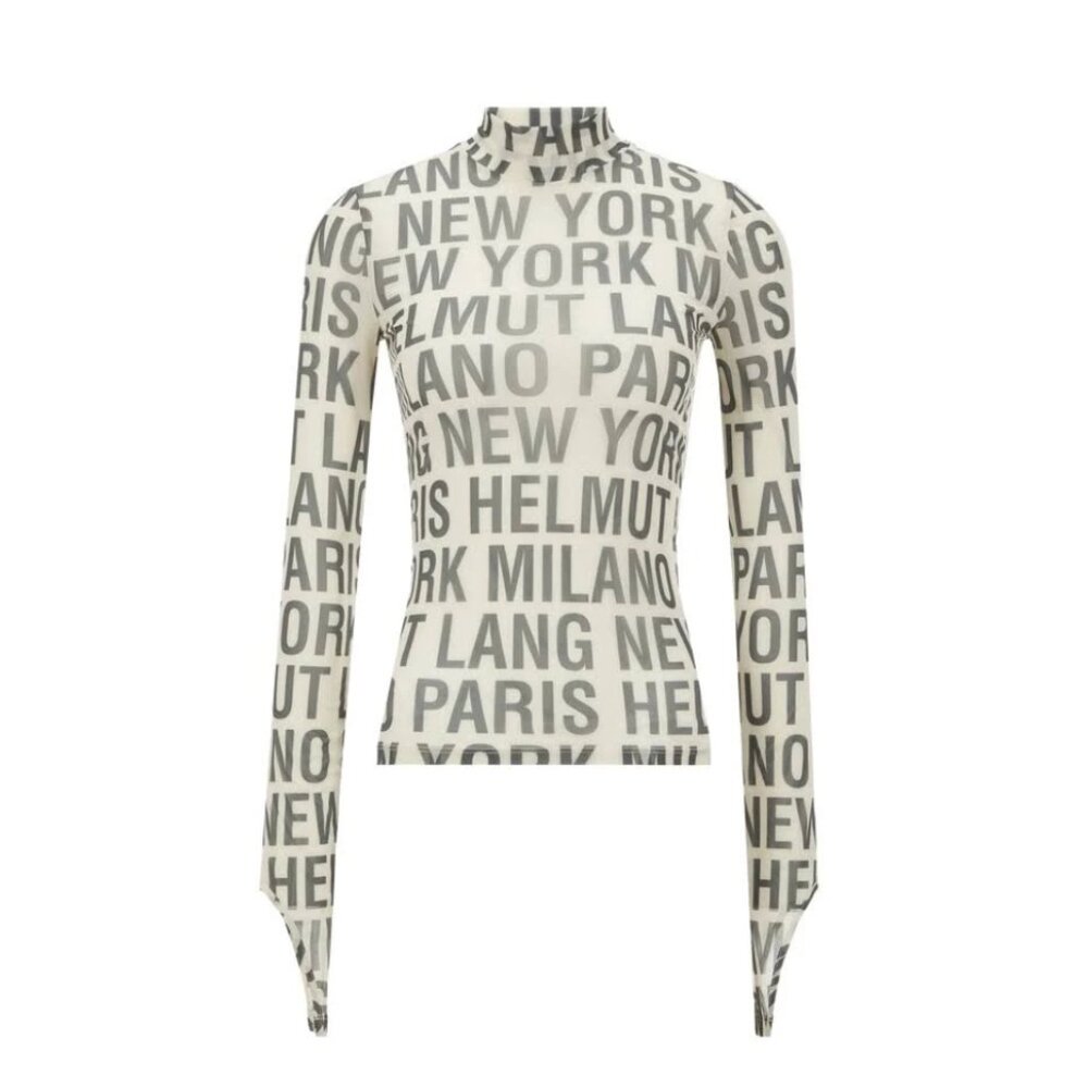 New With Tags Helmut Lang Black Logo Print Long Sleeve Top on Cream - Picture 2 of 14